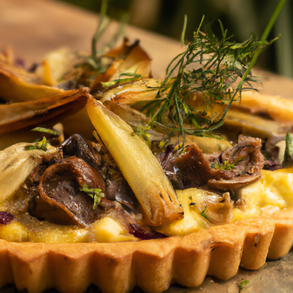 Tarte fine with wild boar filet, artichokes and juniper berries